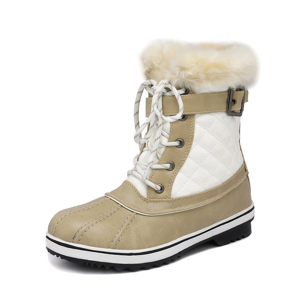 Mid Calf Faux Snow Boots - BEIGE WHITE -  0